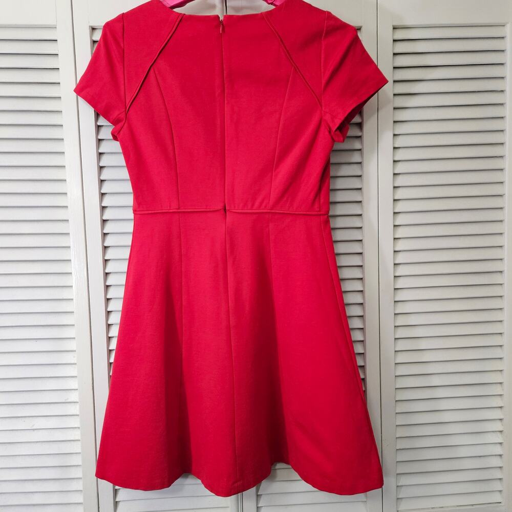 J.Crew Red Short Sleeve Fit & Flare Mini Dress 8 Tailored Minimalist Preppy Twee - Picture 2 of 10